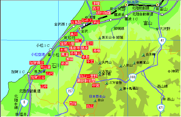 金沢周辺温泉地図