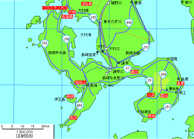 長崎雲仙方面温泉地図